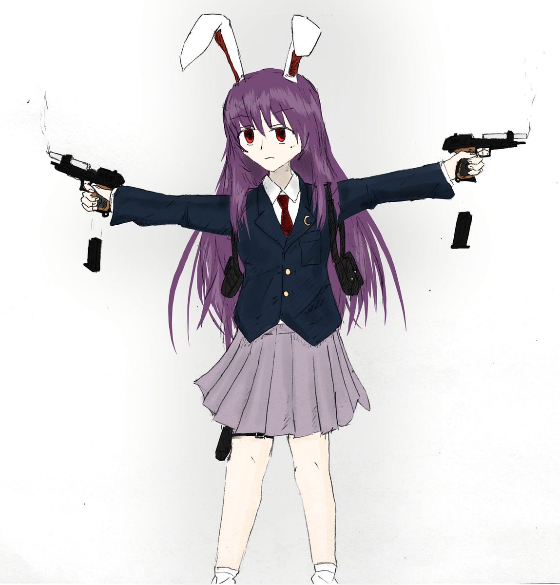 この前の二丁拳銃うどんげ アナログ画に直接塗った方が良さげ サギシ 自由な絵描きのイラスト