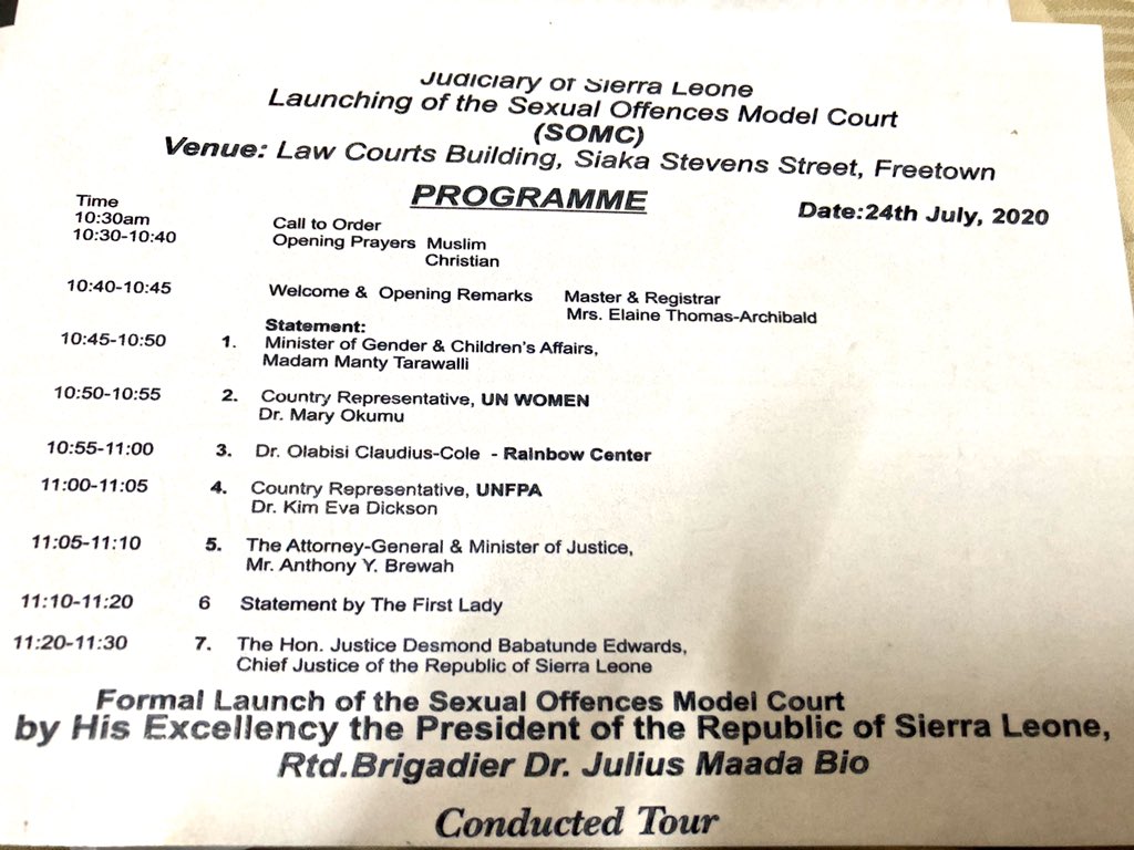Cee_Bah's tweet photo. Another major milestone in the fight against #rape and #sexualviolence in #SierraLeone. We are witnessing the historic launch of a sexual offenses #ModelCourt by @PresidentBio at our law courts in #Freetown. #fightcontinues https://t.co/w8lnOjmU2o