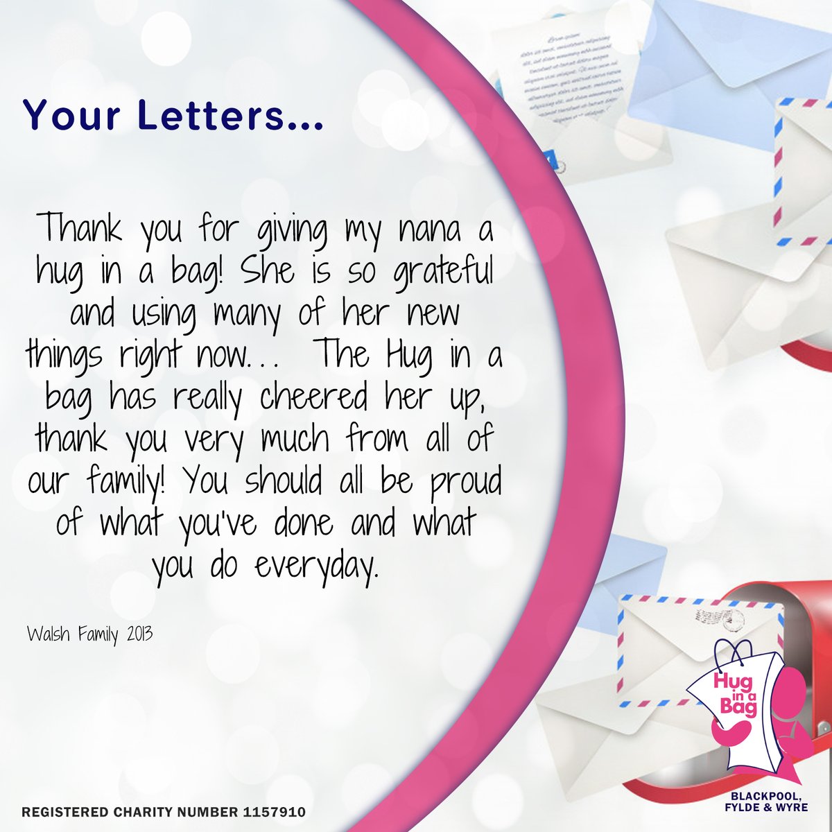 Throwback Friday to a lovely letter we received in 2013. We love getting your letters and feedback.
blackpool@huginabag.com  #thankyou #throwback #feedback #charity #breastcancer #NorthWest