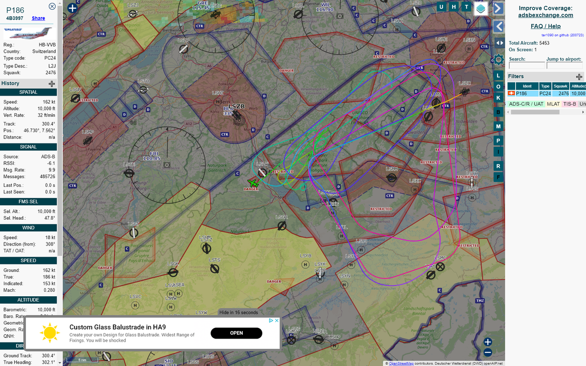 Radar_Assistant's tweet image. MANOEUVRING ALERT : At time Fri Jul 24 12:42:02 2020 #P186     was likely to be manoeuvring at FL112 9nm from BER Bern_NDB_CH
 near 69, Ried, Unterlangenegg, Verwaltungskreis Thun, V #AvGeek #ADSB tar1090.adsbexchange.com/?icao=4b3997&amp;amp;z…