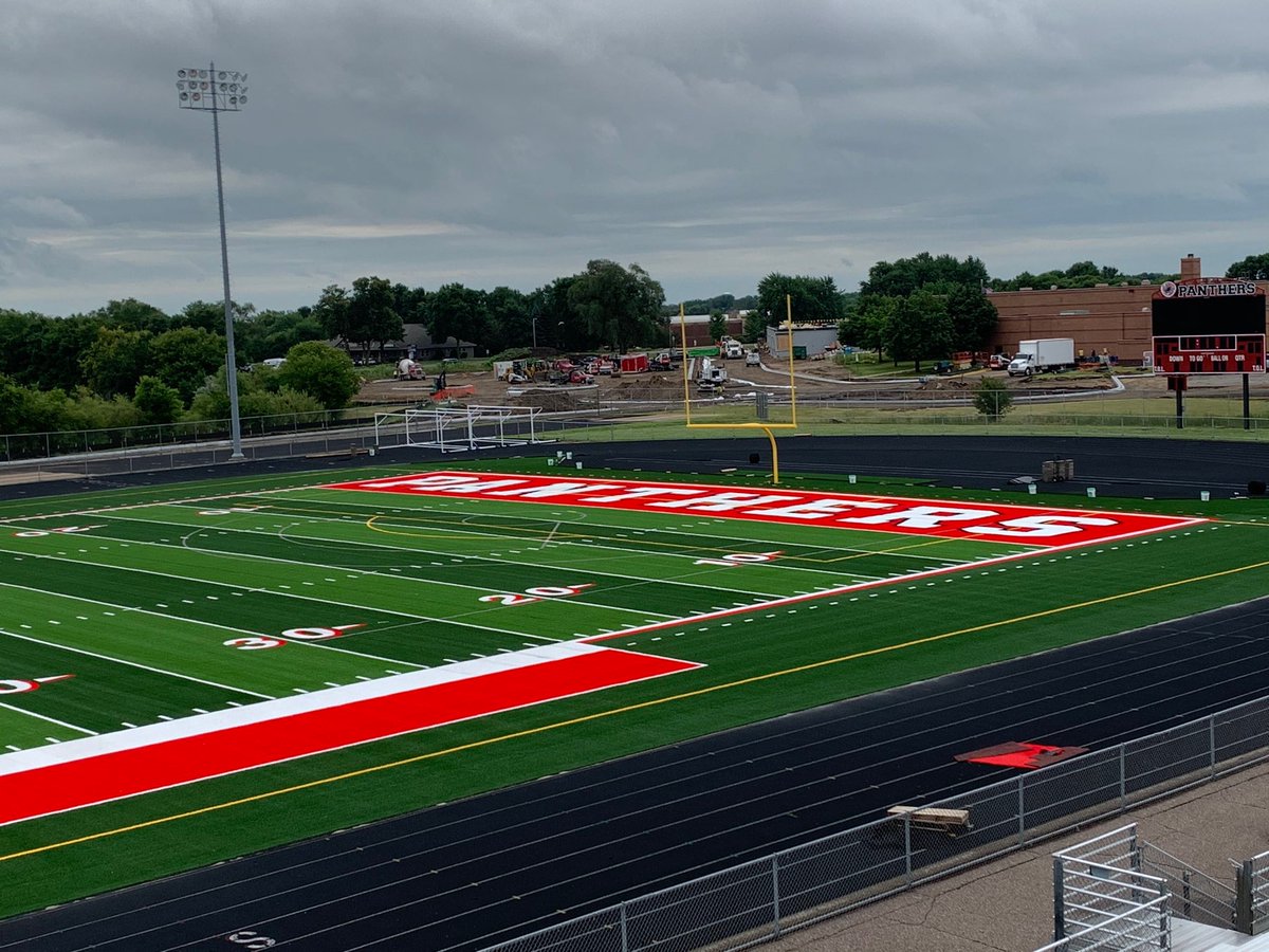 LNHS_Panthers's tweet photo. We're super excited about the new @SPRINTURF in the stadium at Lakeville North...it's now complete &amp; WE LOVE IT!  Thanks to @11cochrane for the drone photography.(more pics will be added in comments) https://t.co/ZuDWZqfJzk