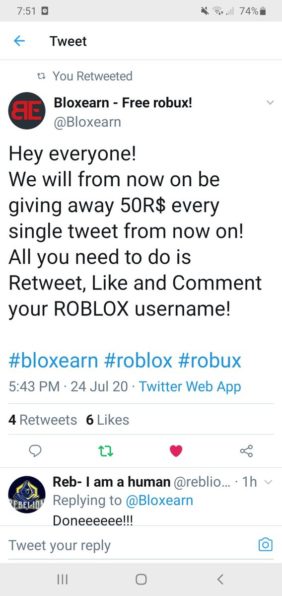 Bloxearn Free Robux On Twitter Hey Everyone We Will From Now On Be Giving Away 50r Every Single Tweet From Now On All You Need To Do Is Retweet Like And - bloxgain earn free robux for roblox