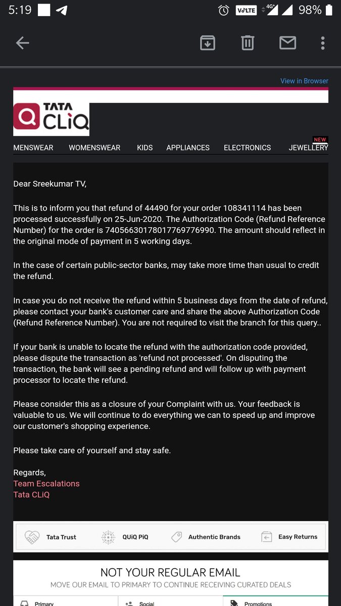sujithskumar's tweet photo. @TataCLiQCare  Pls check the complaint and respond. https://t.co/dY0pnLsPes