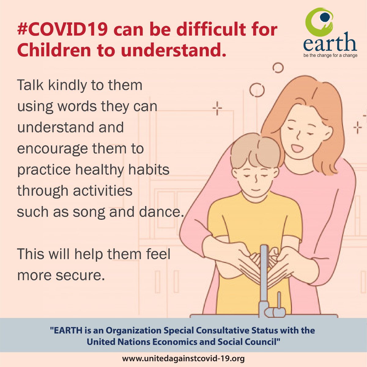 EarthTheNGO's tweet photo. #COVID19 can be difficult for children to understand. Talk kindly to them using words they can understand and encourage them to practice #healthyhabits through activities such as song and dance.

#earthngo #CoronaVirusUpdate #Covid_19 #HealthForAll #CoronarendraModi #SafetyFirst https://t.co/qggAlbDYc4