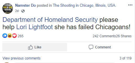 11/ How about this one from Namster Do again, TAGGING HOMELAND SECURITY TO COME TAKE OVER FOR THE MAYOR OF CHICAGO. Who are these trolls and why are they doing elaborate manipulation? For fun? Are they getting paid? By whom? 250+ likes again right away!! In a crisis thread!!