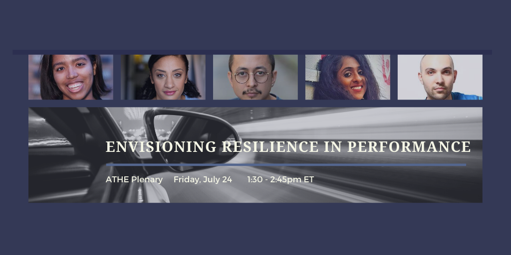 ATHE_Theatre's tweet photo. Envisioning Resilience in Performance: innovations in practice. Livestream today's plenary! https://t.co/VPHSdzU3ml #athe2020 featuring @JordanRosin @KajaDunn @Wattle_Daub https://t.co/ptqf49ASnG