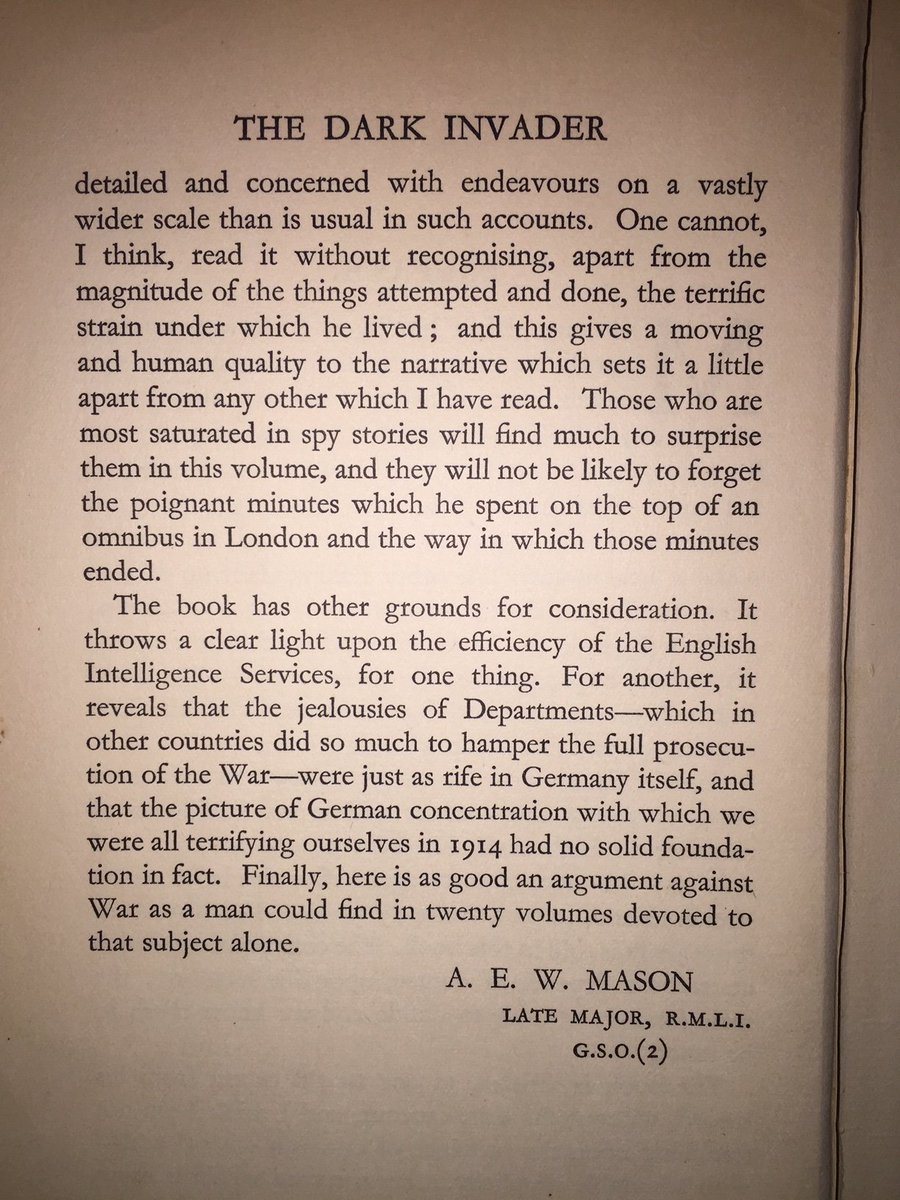 Remarkable: WW1 memoir by Imperial German naval intelligence officer, Capt Franz von Rintelen, inc letter from Admiral "Blinker" Hall, head of the Royal Navy's Room 40 & an admiring introduction by Major Mason, author of "The Four Feathers" & von Rintelen's wartime adversary. BZ!