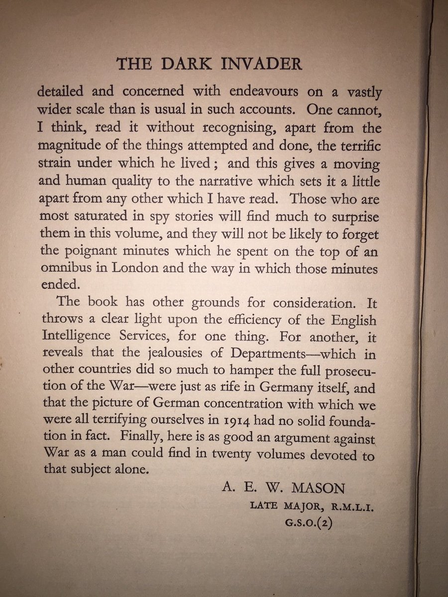 Remarkable: WW1 memoir by Imperial German naval intelligence officer, Capt Franz von Rintelen, inc letter from Admiral "Blinker" Hall, head of the Royal Navy's Room 40 & an admiring introduction by Major Mason, author of "The Four Feathers" & von Rintelen's wartime adversary. BZ!