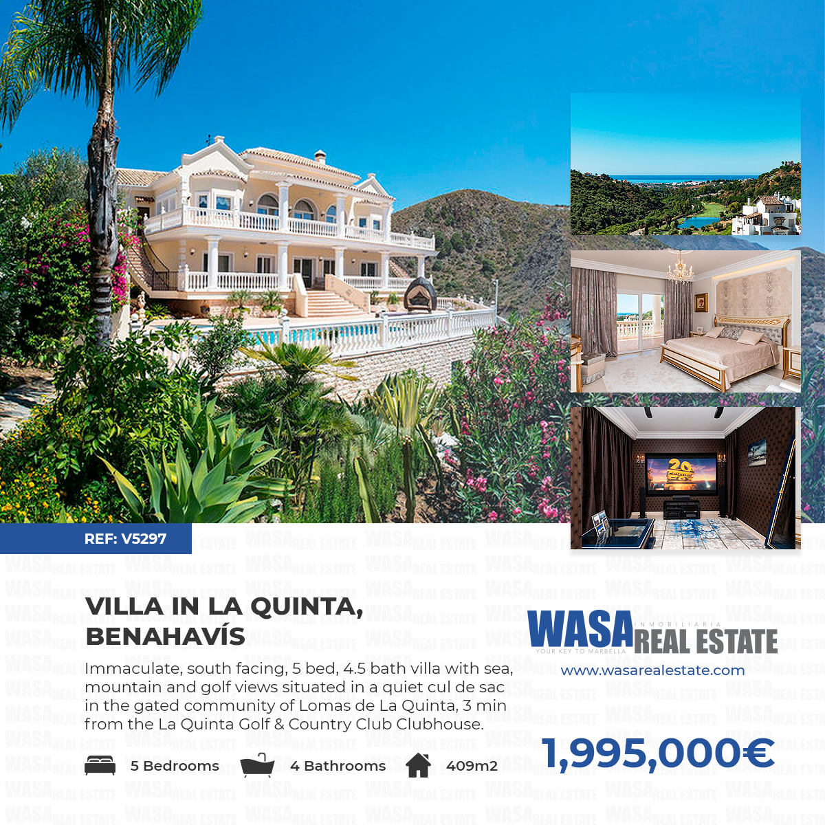 *⃣ Immaculate, south facing #villa with #sea, #mountain and #golf views situated in the #gated community of Lomas de La Quinta.

🏡 409m2 +1460m2 Plot size
🛏 5 Bedrooms
🛁 4 Bathrooms
✅ bit.ly/2WR5Vvr

𝐑𝐄𝐅: 𝐕𝟓𝟐𝟗𝟕