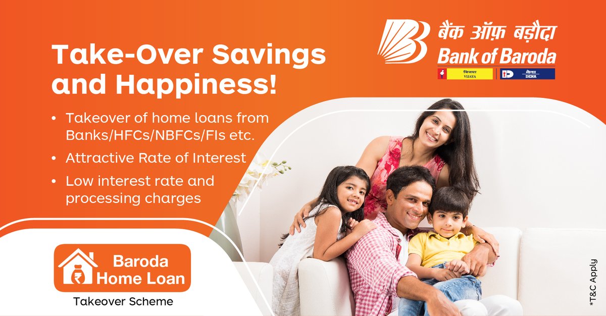 Switch to a reliable option at a low interest rate with #BankofBaroda #HomeLoanTakeover scheme. With exclusive features and benefits, this is truly a stress-free choice. Use miss call facility by dialing 8467001111