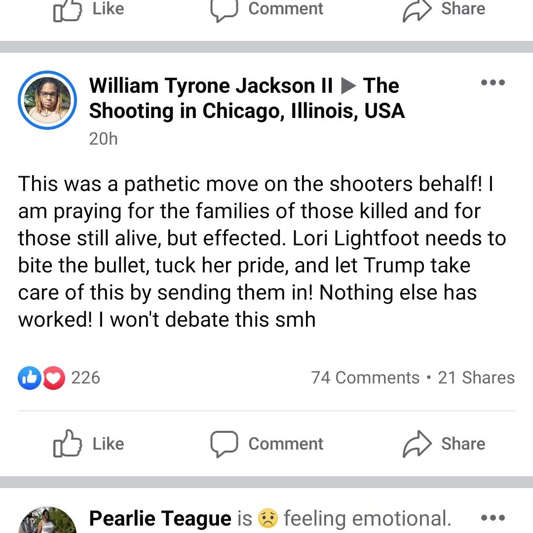 13/ The following are various other right wing talking points and pro-bringing FEDERAL TROOPS into Chicago by alleged Chicagoans, many of which are either fake accounts, or people obviously NOT from or living in Chicago, that were relentlessly pumped in the thread