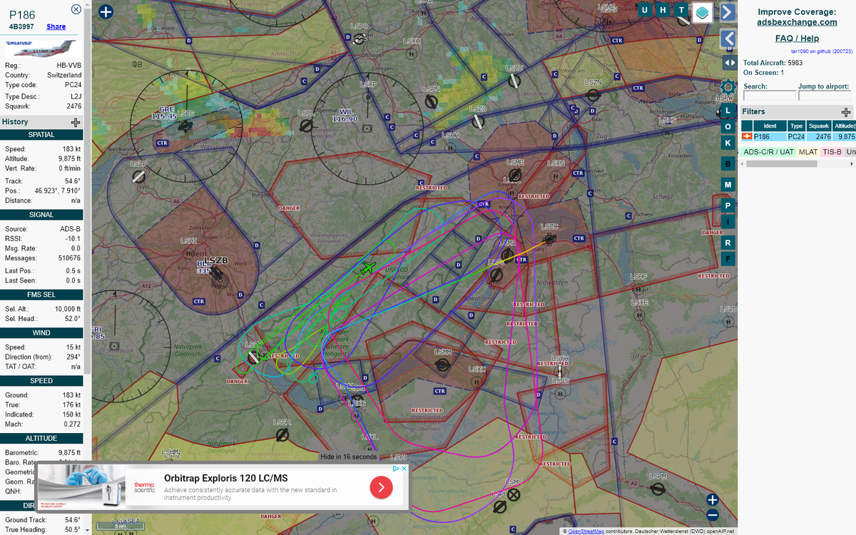 Radar_Assistant's tweet image. MANOEUVRING ALERT : At time Fri Jul 24 13:03:17 2020 #P186     was likely to be manoeuvring at FL98 12nm from BER Bern_NDB_CH
 near Äbnit, Eggiwil, Verwaltungskreis Emmental, Verwalt #AvGeek #ADSB tar1090.adsbexchange.com/?icao=4b3997&amp;amp;z…