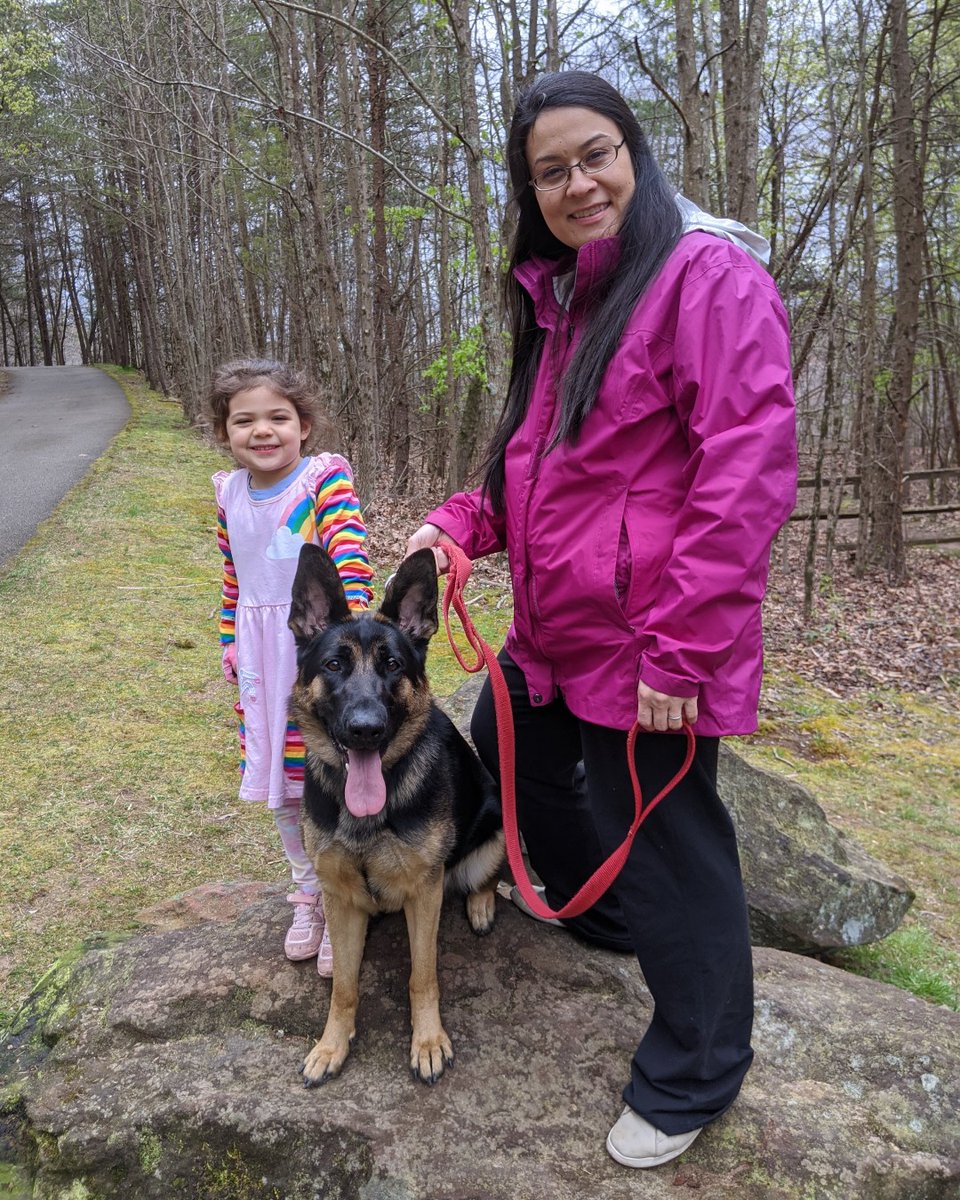 ClarkSchool's tweet photo. Aileen Hentz (@UMDAero staff member) got her daughter a best friend for her third birthday—a puppy named Kana! Kana is now a year old and enjoys snuggling up by Aileen's feet during Zoom advising appointments. Sometimes she even decides to join the conversation! #EngineeringPets https://t.co/IdzaAnoytc