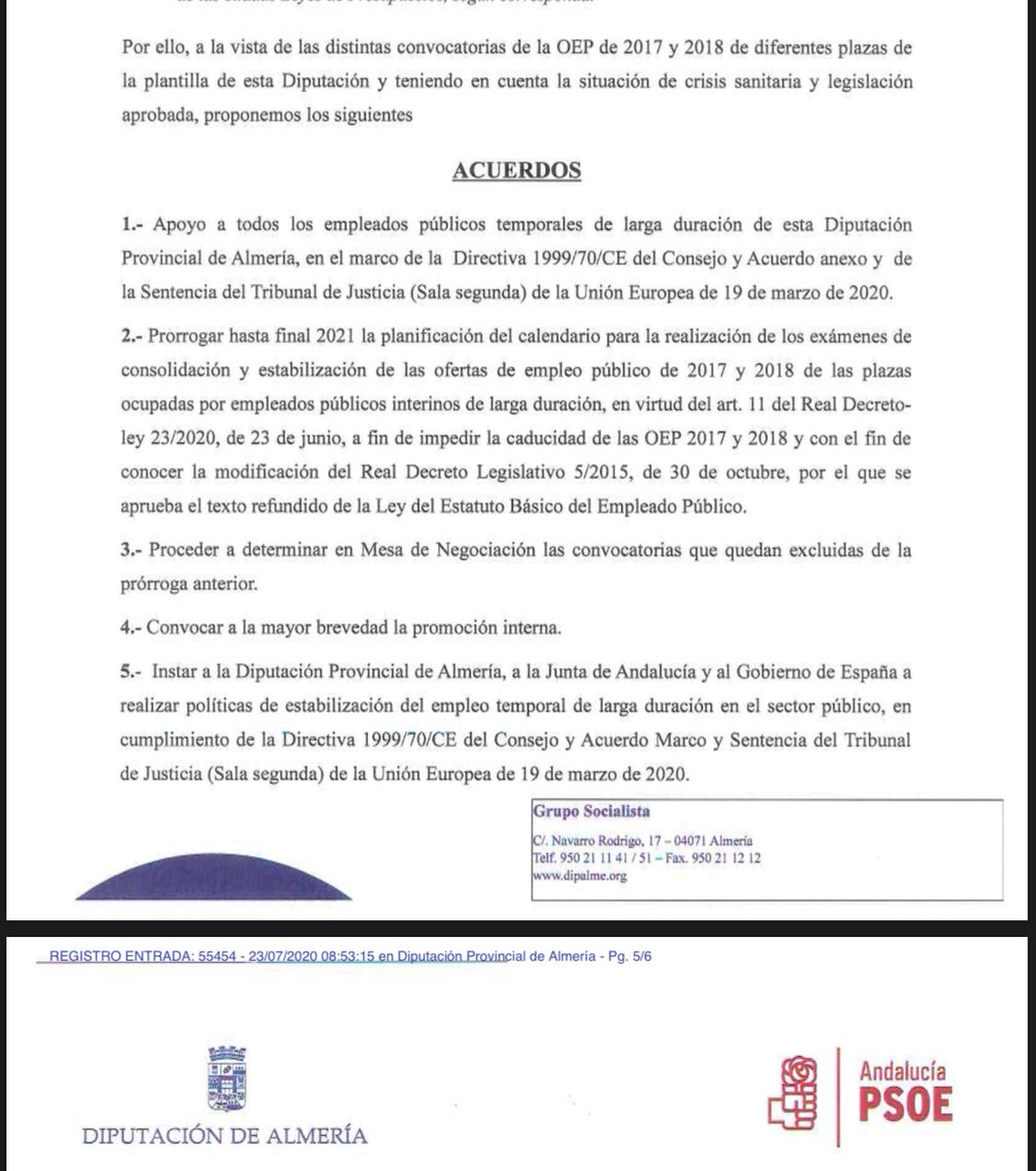 UnionTTPs's tweet photo. Moción aprobada x unanimidad.
Se postpone ejecución OEP por la inseguridad jurídica y se insta al Gobierno nacional y a Junta de Andalucía para que se cumpla Directiva 1999/70/CE y jurisprudencia TJUE
#ContigoYlosTuyos defendiendo #FijezaYA como sanción al abuso de temporalidad https://t.co/SuhPmPKKlb