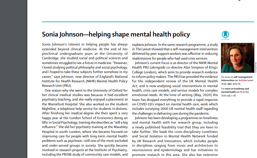 soniajohnson's tweet photo. Hard to avoid a slightly narcissistic post here - it's an article about me.....😳

Thanks v much to @TheLancetPsych and Tony Kirby for doing a nice job that doesn't make me cringe too much! 

https://t.co/9NVcv120Iy https://t.co/6Vz8LLnS7y