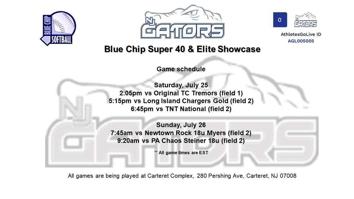 ***Schedule Alert*** Check out our Gators this weekend at the Blue Chip Super 40 and Elite Showcase! 🐊🥎❤️