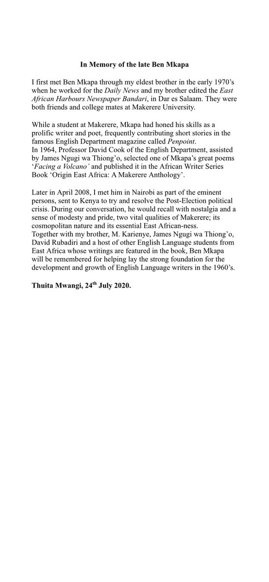 Thuita_Mwangi's tweet photo. In Memory of the late Ben Mkapa. https://t.co/SYWapbWlWD