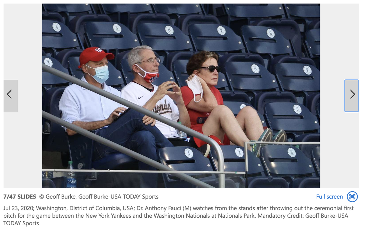 JerylBier's tweet photo. I have been generally supportive of Dr. Fauci, but I think it's worth asking him about mask usage and how he personally uses one and under what circumstances. One of these photos is AP, one is USA Today. 
https://t.co/2ctFdhOPcr
https://t.co/w2Vm45mL4i https://t.co/EjcnQPmbx3