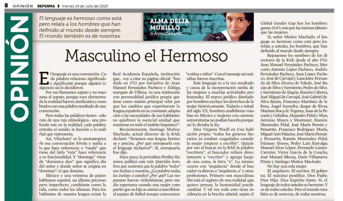 EliaAlmanzaA's tweet photo. “México y una veintena de países hablamos español, un idioma precioso pero imperfecto, cambiante como la vida...” Escribe @AlmaDeliaMC hoy @Reforma: https://t.co/dyLjsKvQan