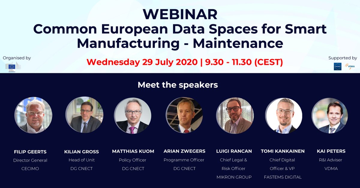 Coming up soon ➡️ #webinar on "Common European #Data Spaces for Smart #Manufacturing"
🗓️Wednesday 29 July | ⏰9.30-11.30

Access the webinar 👉zoom.us/j/94738681230

For further information, please visit the following link: bit.ly/2WvGgIy