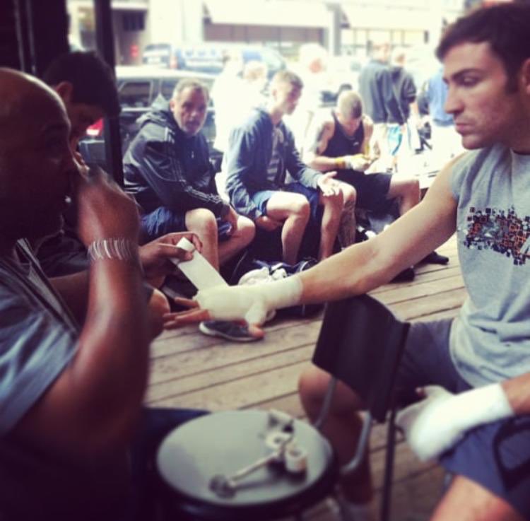mattmacklin's tweet photo. Flashback Friday to 2013 with Buddy McGirt at @trinityboxing in NYC ahead of my world title fight against @GGGBoxing #flashbackfriday #trinityboxing #newyorkcity #handwrapping https://t.co/Pqefq2MEJ6