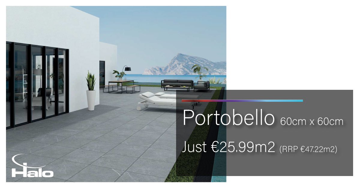 Create your dream outdoor space for less with HUGE SAVINGS on our Portobello Gris 60cm x 60cm outdoor porcelain tiles!  Shop instore or online &gt;&gt; bit.ly/haloportobello…