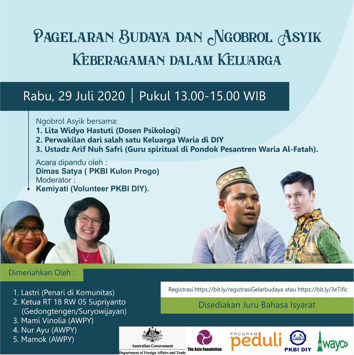 pkbidiy's tweet photo. Save the date.
27 - 29 Juli 2020.
Streaming Youtube dapat diikuti melalui channel youtube PKBI DIY "Kinaryo Makaryo"
#PKBIDIY #INKLUSI #PROGRAMPEDULI #PILARWARIA #GELARBUDAYA #AWPY #IWAYO #PKBI #againststigmaandiscrimination https://t.co/qoeAfBMV0x