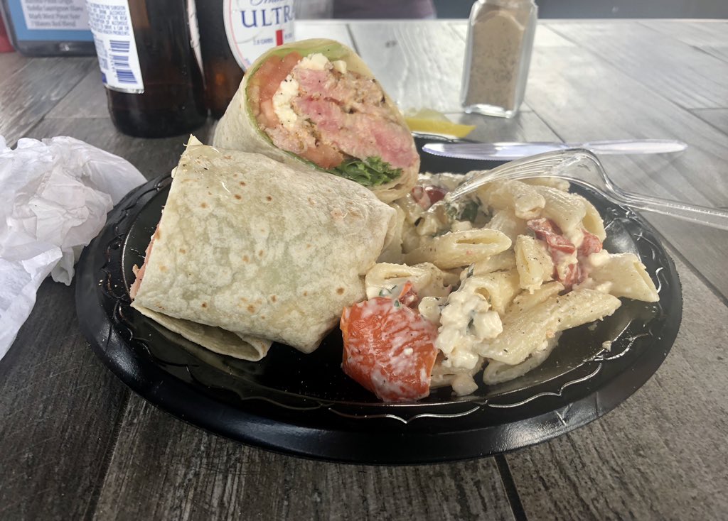 wut4dude's tweet photo. ...what I do on a Saturday with no particular plans...I take a 66.7 mile trek one way from Washington, NC to Ocracoke Island for a @Smacnallys #grilledgingertunawrap @MichelobULTRA @Boston_Whaler #73Montauk17 @YamahaOutboards @YETICoolers https://t.co/Yy2YCJhppy