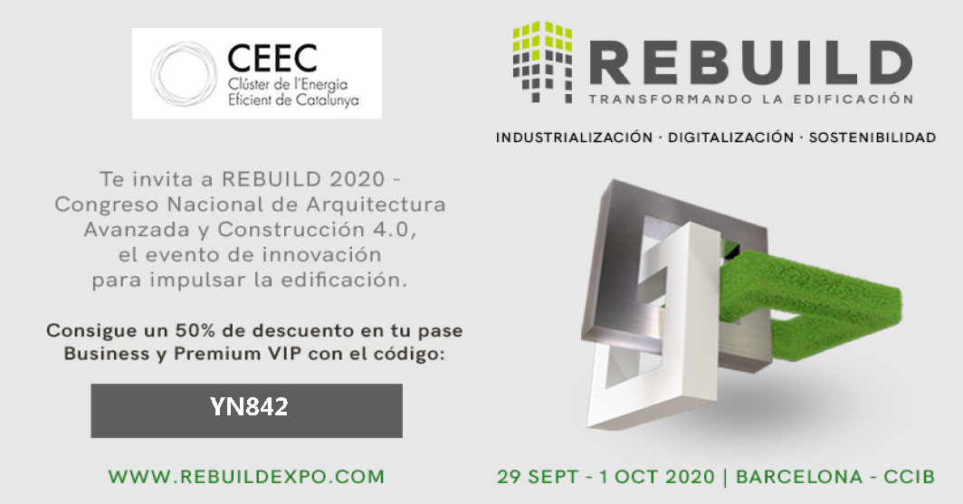 clusterEE's tweet photo. #EdificacióEficient | 🔝 El CEEC, com a col·laborador de @rebuildexpo, t’ofereix un 50% de descompte en la teva entrada pel #REBUILD2020 i Congrés Nacional d’Arquitectura Avançada i Construcció 4.0!
✍️ https://t.co/GbOe44h0de https://t.co/tk4ui1ftCh