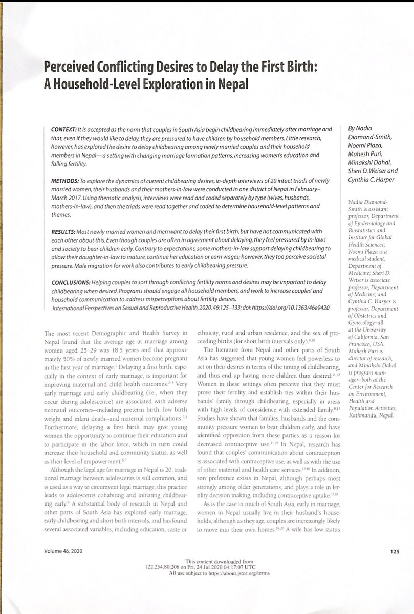 Maheshcpuri's tweet photo. I am pleased to share our just published paper entitled ‘Perceived Conflicting Desires to #Delay the #FirstBirth: A Household-Level Exploration in #Nepal’ in International Perspectives on Sexual and Reproductive Health. https://t.co/zcpig9J8uK