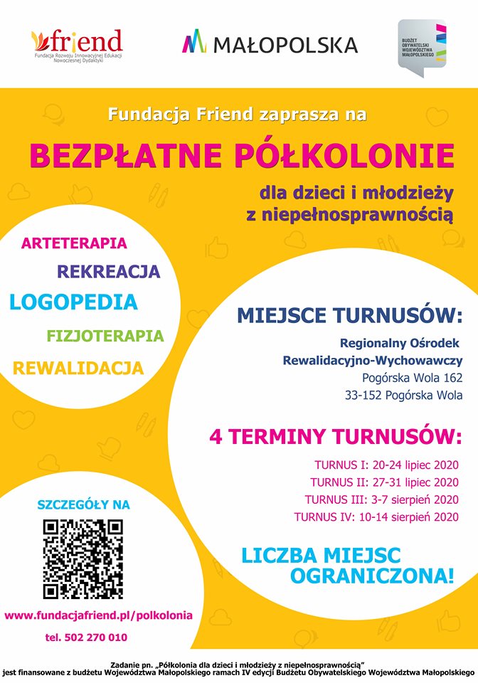 Korulka's tweet photo. Rusza realizacja pierwszych projektów z #bomalopolska. Na pierwszy ogień - bezpłatne półkolonie dla dzieci i młodzieży. Zostały ostatnie wolne miejsca! #niepełnosprawni #malopolska #wakacje2020 https://t.co/JuaWoorAWm
