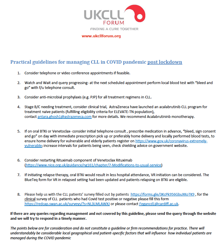 UkCllforum's tweet photo. Updated UK #CLL forum guidance for the post lockdown period in the UK. #COVID19 #CLL https://t.co/RH1KbrW2cr