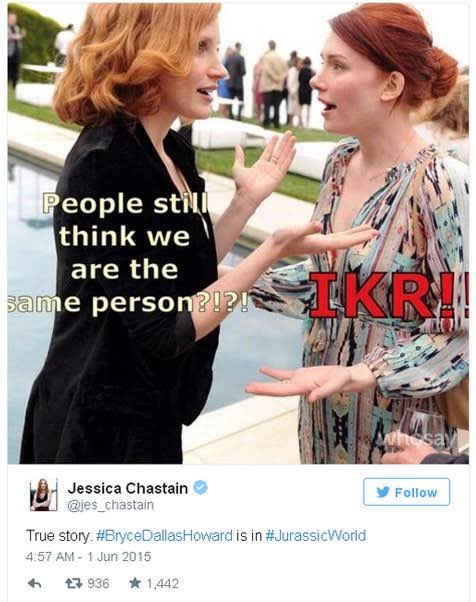 טוויטר ナベ בטוויטר ええっと 左がジェシカ チャステインで 右はブライス ダラス ハワード えっと こっちは ごめん やっぱりまだ見分ける自信ない でも本人たちも間違われることを自虐してるの好き ジュラシックワールド ジュラシック ワールド