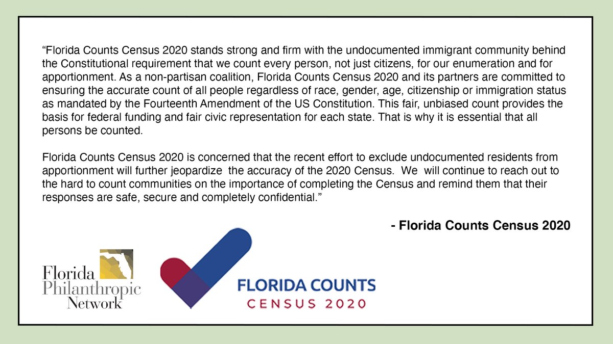 flphilanthropy's tweet photo. As a member of the #FloridaCounts steering committee, FPN agrees with this statement. #Census2020 https://t.co/OawMiTVpER