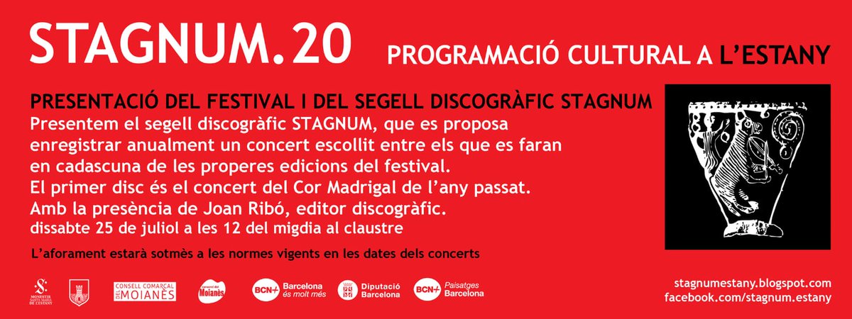 AjEstany's tweet photo. 🆕 AGENDA ACTIVITATS 📰 🎷
🎼 STAGNUM.20 
📆 25 de juliol - 1, 8 i 22 d'agost -26 de setembre
📍Al claustre del monestir i a l'església
Presentació del festival i del segell discogràfic #Stagnum, concerts de jazz, òpera i #Bachiana.
➕👁️‍https://t.co/MrzQLLZfEW https://t.co/wIMBDZIxhe