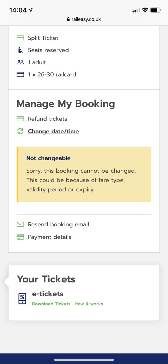 Wright_EE's tweet photo. @raileasy website says I can change time of advance tix but when I try to it says I can’t - do I need to rebook?? https://t.co/tkeXCtlXOU