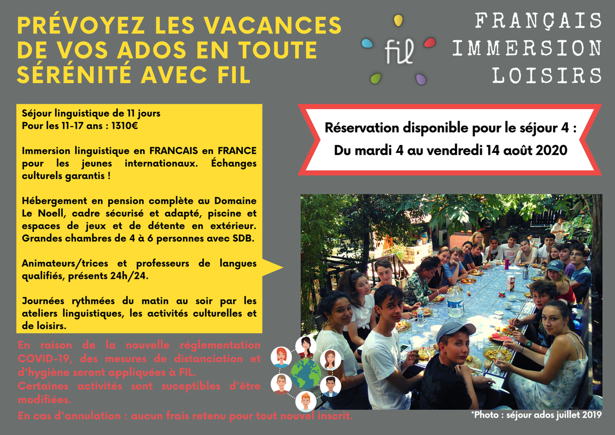 Label_FLE's tweet photo. 🇫🇷 Avec @fil_ado, prévoyez les vacances de vos ados en toute sérénité !
Enregistrez-vous maintenant pour le séjour linguistique de 11 jours pour les 11-17 ans.
Plus d'infos 👉 https://t.co/QRHENchm0p
#Qualitefle #FLE #Apprendrefr https://t.co/n4IV08lq2j