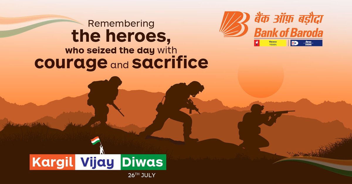 #BankofBaroda pays homage to all the heroes who laid down their life while fighting for the nation on this day. Your sacrifice will be remembered forever. Thank you for setting an example like no other. #KargilVijayDiwas