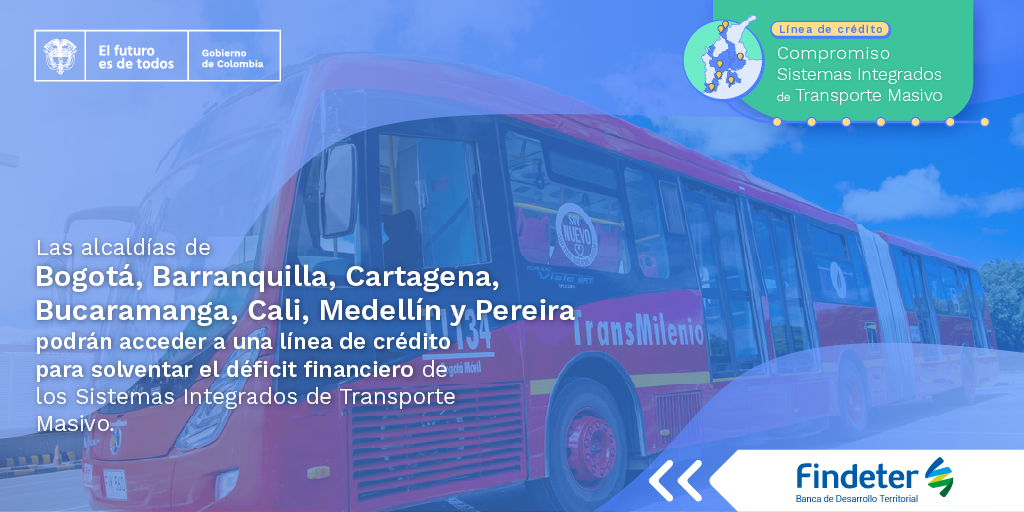MinTransporteCo's tweet photo. #PrevenciónYAcción | El @MinTransporteCo y @Findeter pusieron a disposición de las alcaldías de las ciudades capitales donde operan Sistemas Integrados de Transporte Masivo una #LíneaDeCrédito directo, que puede ser usada para solventar el déficit financiero de los sistemas. https://t.co/2PjvuhSS5m