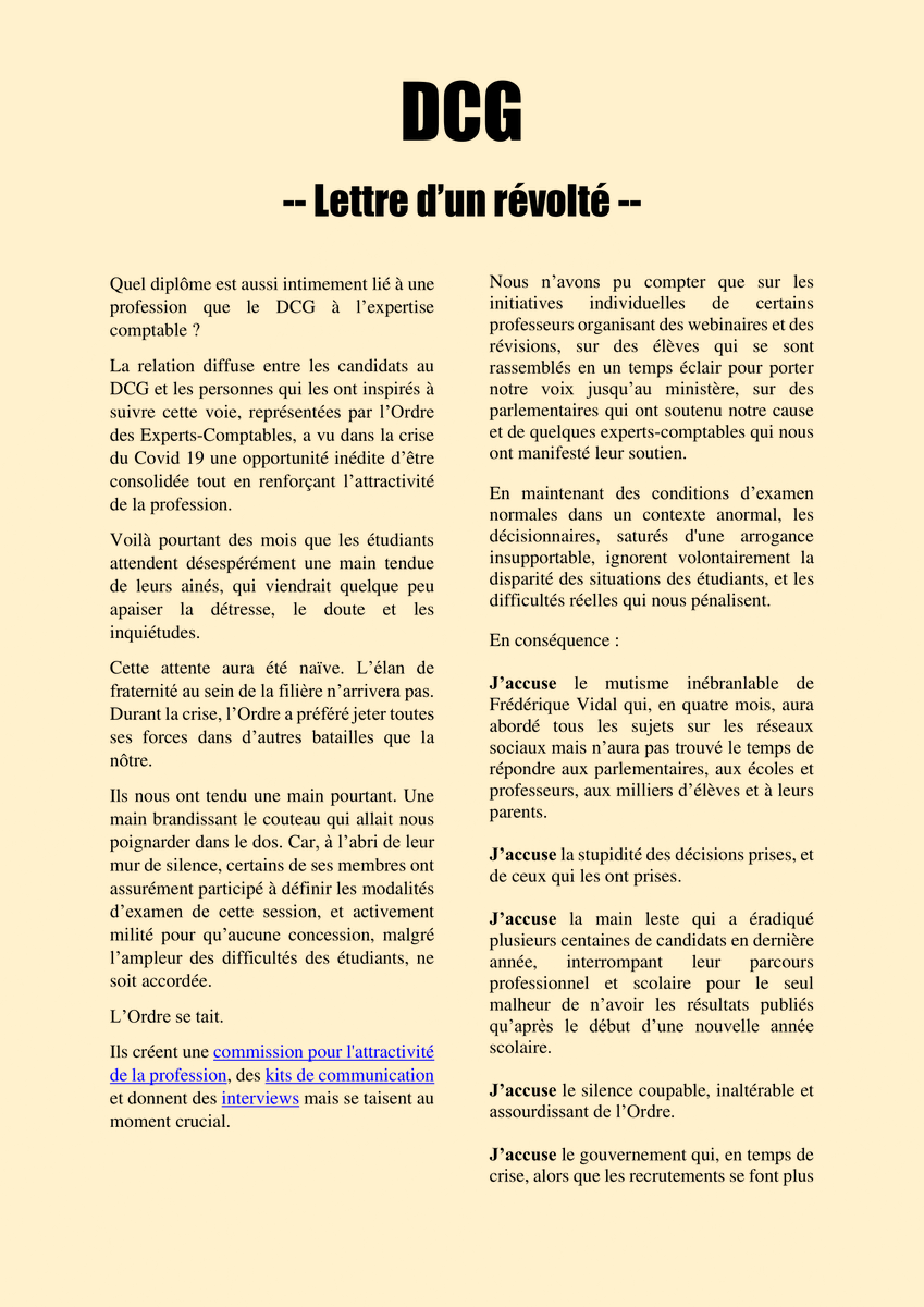 AccusationDCG's tweet photo. Lettre d'un révolté ! 

#DCG2020 #DCG https://t.co/5VDuEAwyqx