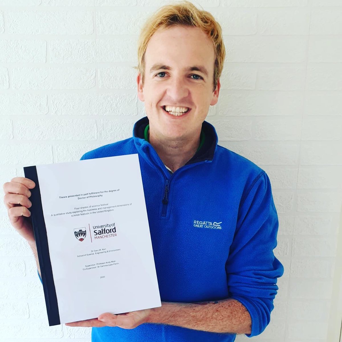 DrGaryKerr's tweet photo. Soft copy of my PhD thesis (#2) arrived in the post 📚 
Submitted and awaiting viva 😱
Thanks @SalfordPGRs @SalfordUni @SalfordScience @andymiah @GemmaLace for the amazing journey 😍💚 https://t.co/IB45SB62yn