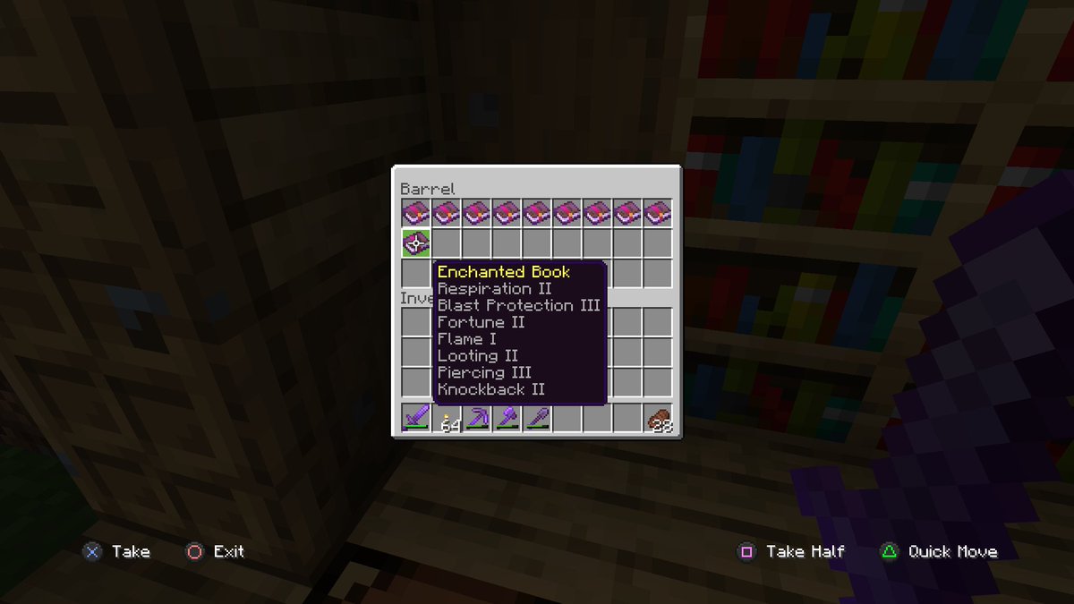 GeekXpop's tweet photo. Got this monster of an #EnchantedBook in my #SinglePlayerSurvival #Minecraft world. What would you use this book on? https://t.co/sTKMtsuqPZ