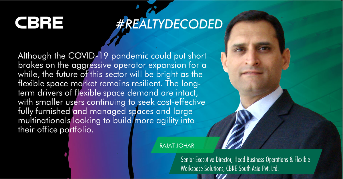 CBRE_India's tweet photo. Rajat Johar, in his latest #RealtyDecoded article, throws light on the implications of #COVID19 on #FlexibleSpace segment & the road ahead.
Read Here: https://t.co/8A9nszKKhj https://t.co/Z2FMLKzZj5