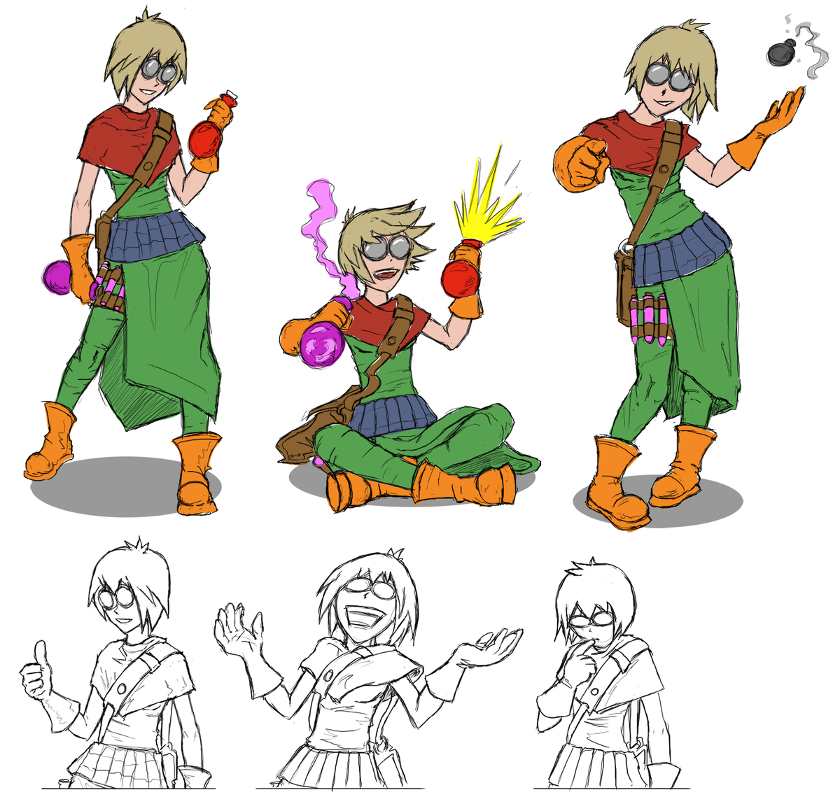 JorinDesign's tweet photo. New playable character sketched: Milla the alchemist. She is crazy person who mixes potions that goes boom! #ProjectRisenPath #characterdesign #alchemist #gamedev https://t.co/A7B7SmZeqh