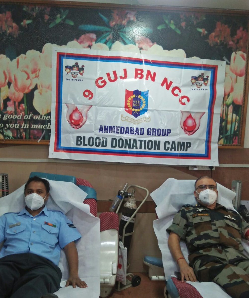 HQ_DG_NCC's tweet photo. #NationalCadetCorps #Gujarat #BloodDonationCamp in continuation to the run up to #KargilVijayDiwas  Highly Motivated Staff and Cadets of   #2GujAirSqn Ahmedabad donated blood to mitigate shortage of blood during #CoronaPandemic @SpokespersonMoD https://t.co/snhPN51AD1