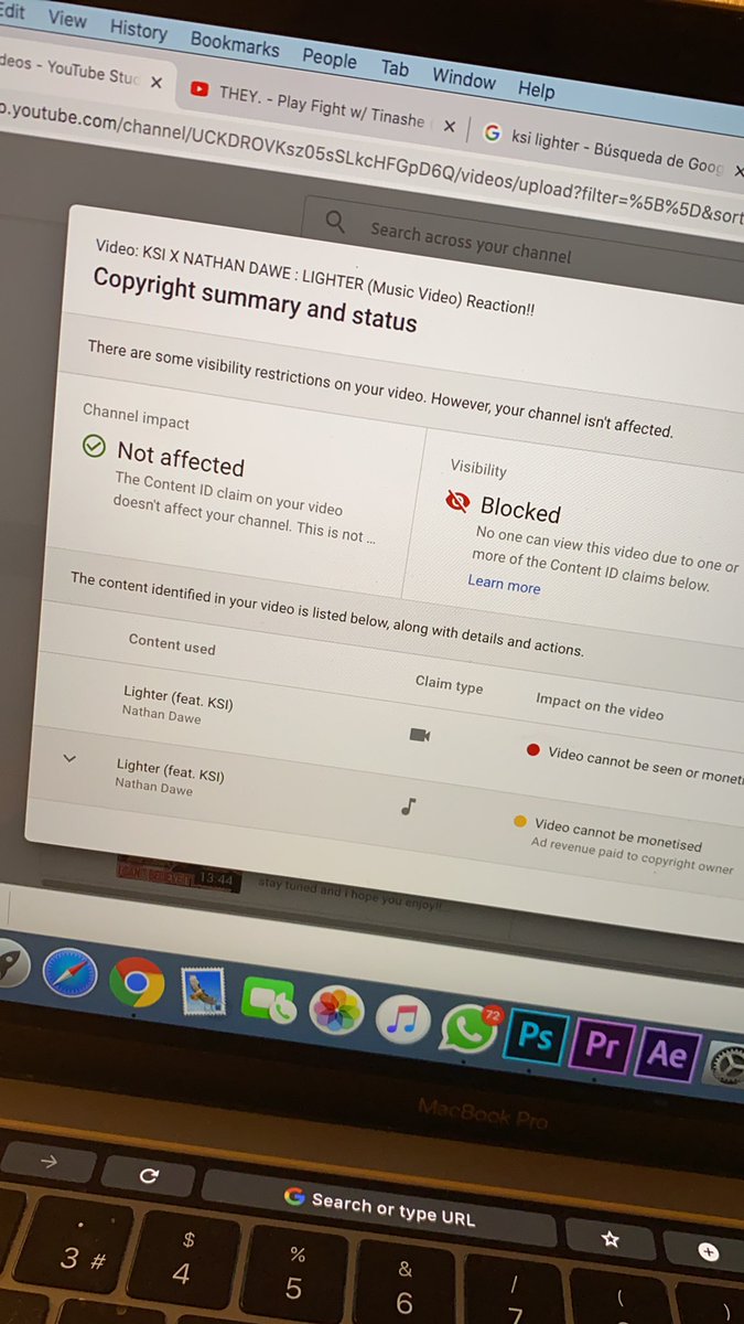 BeneitezDylan's tweet photo. @KSI Bro! Why is the music video blocked!!! I reacted to it😩😩😩 https://t.co/nH8OekpavO