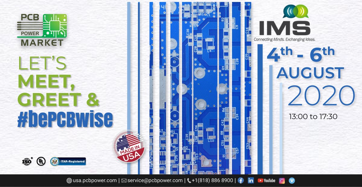 PCBPowerInc's tweet image. We are available virtually showcasing our PCB Fabrication services from 4th to 6th August 2020
Let us meet, greet and #bePCBWise
Visit us at the IMS 2020 Virtual Conference Website and engage with us.
ims-ieee.org

usa.pcbpower.com
#MakePCBInAmerica #IMS2020