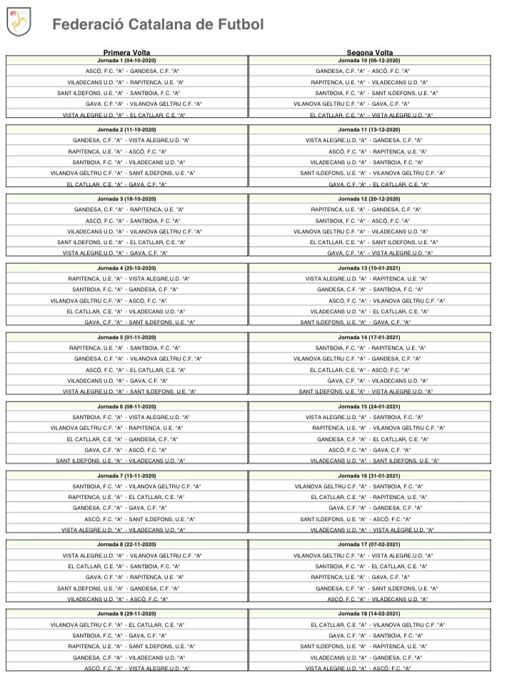 UD_Viladecans's tweet photo. Primer Equipo | 🔴 CALENDARIO

La @FCF_CAT ha publicado el calendario oficial del Grupo 2A de Primera Catalana. 

🏟 Debutaremos en el Municipal de Viladecans 🆚 @uerapitenc (4/10/20)! 

Muy pronto de vuelta 🔜🙏🏻⚽️

#TotsSomUDV #1cat2 #Viladecans https://t.co/5OAEgo2SNq