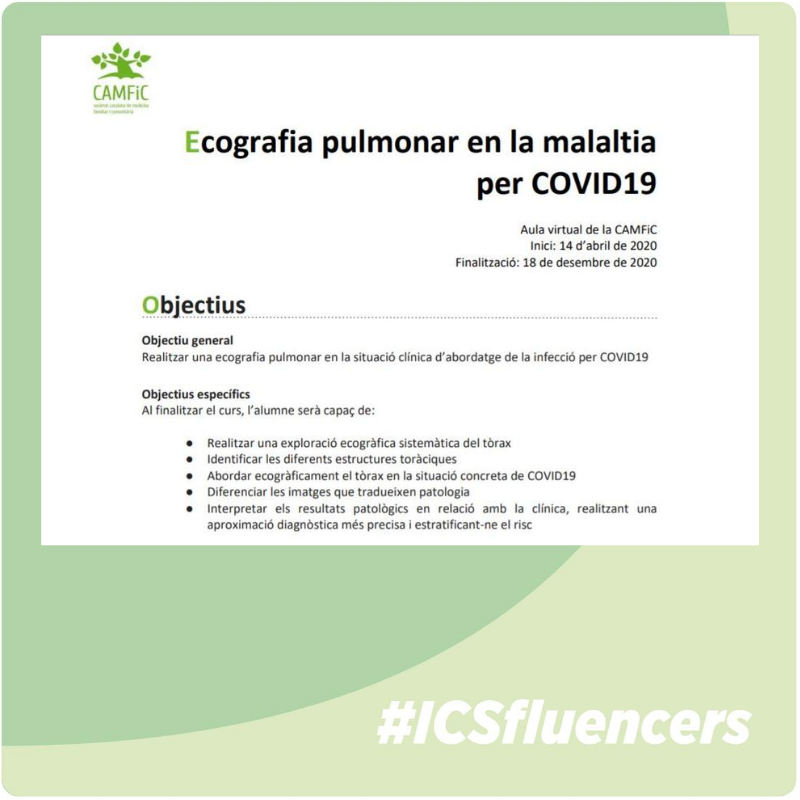 icscat's tweet photo. @purirobles2 #ICSfluencers @purirobles2: “La propera setmana tindrem al CAP la segona edició el curs presencial de la @CAMFiC “ecografia pulmonar en malaltia per #COVID19” #S54PR #apcostaponent https://t.co/2x5cTmP5s1