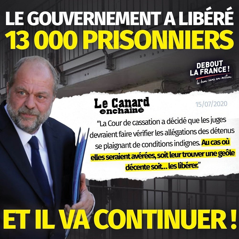 dupontaignan's tweet photo. Alors que les prisons françaises sont saturées, la libération anticipée de 13.000 détenus avait été présentée par le Gouvernement comme exceptionnelle à cause du #Covid19. En réalité, cela va devenir la norme faute de construire les places de prison nécessaires. Une folie ! https://t.co/mWc6URsUcM
